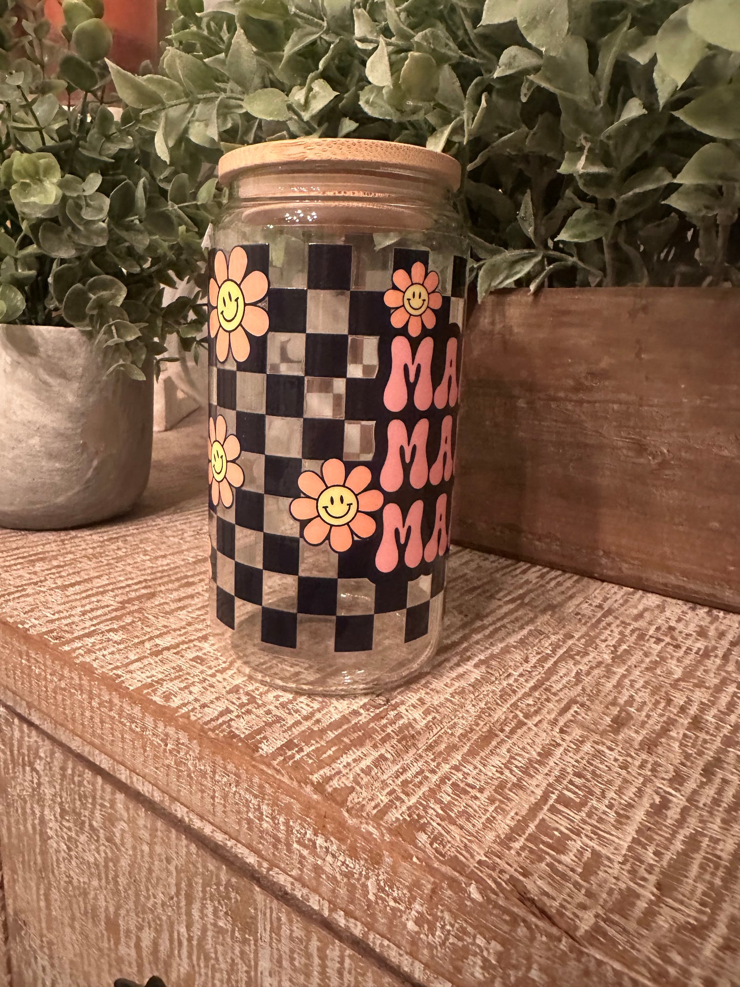16oz “Mama Checkered Floral” UV DTF Libby Cup