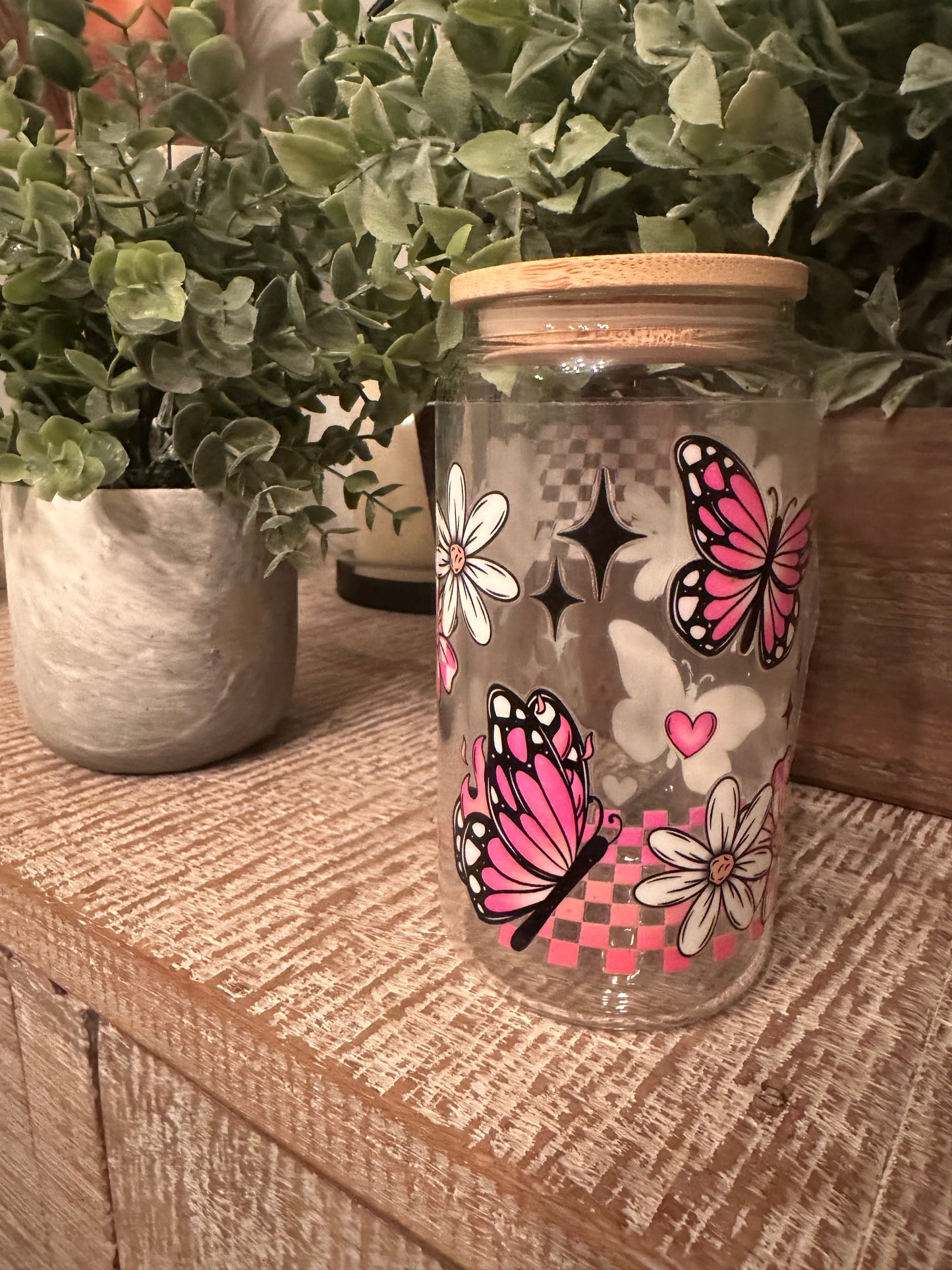 16oz “Pink Butterfly & Daisy” UV DTF Libby Cup