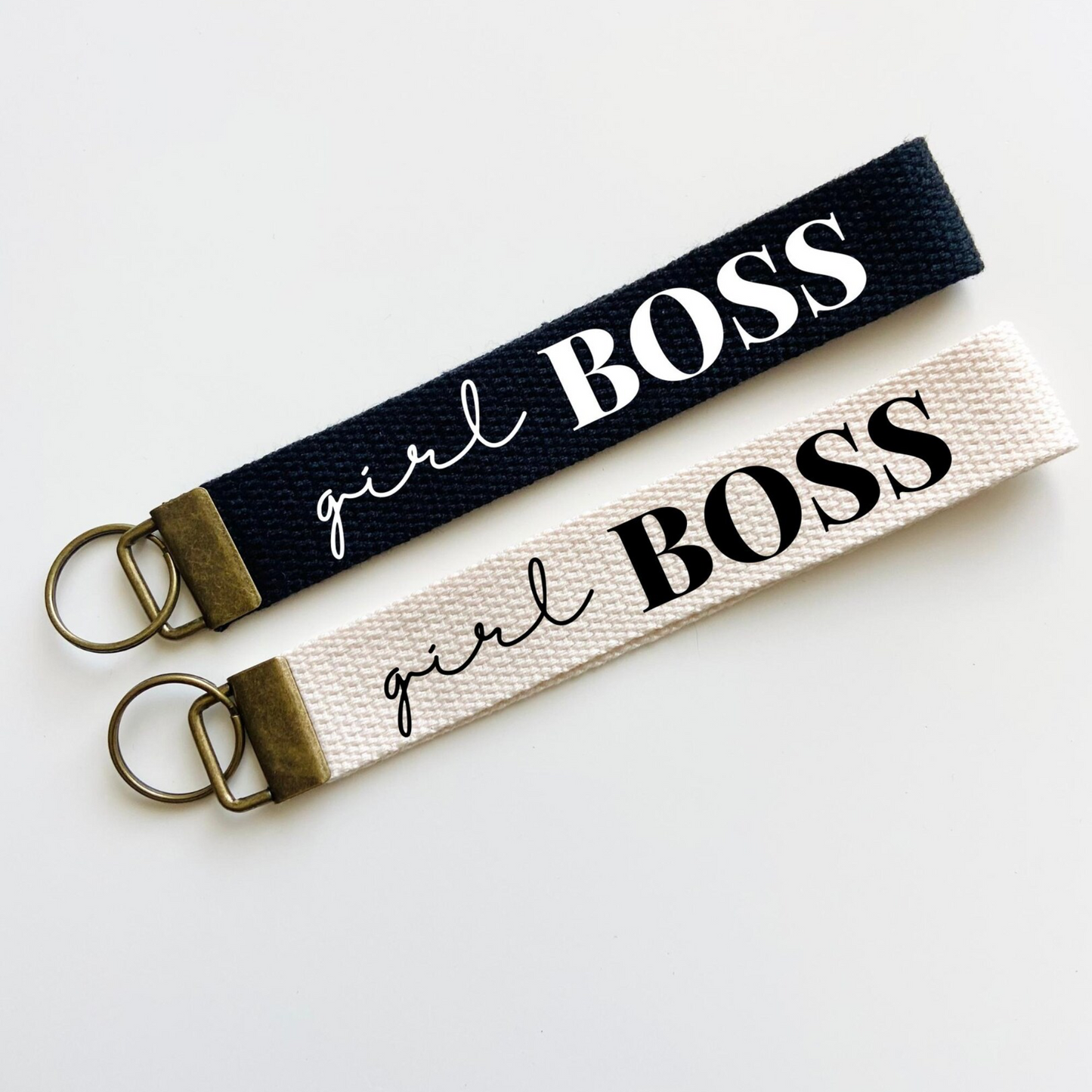 Girl Boss Keychain Keyfob 💼✨ | Black or White Canvas with Sassy Vinyl Lettering👱♀️