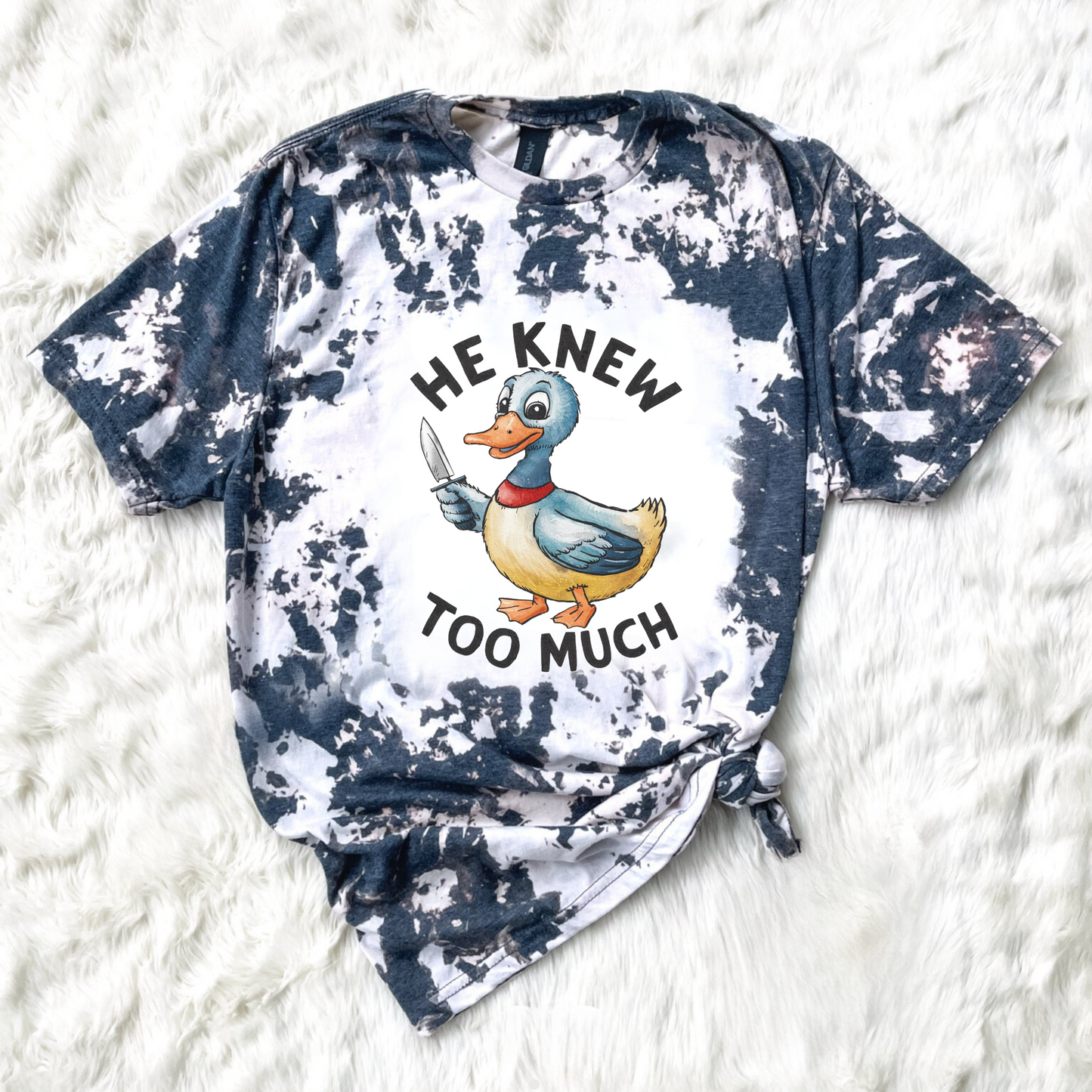 He Knew Too Much Bleach Tee Navy