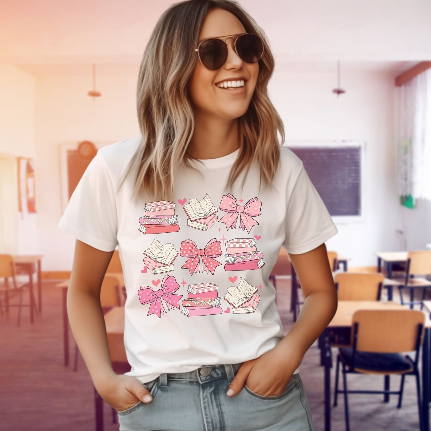 “Literary Love: Books & Bows Valentine’s Day Shirt” 📚🎀