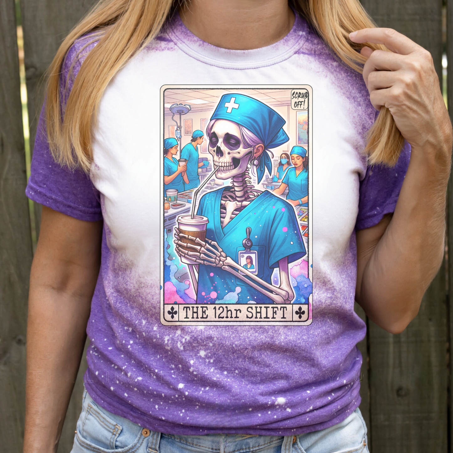 12hr Shift Tarot Bleached Tee Purple