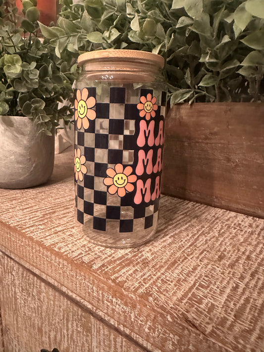16oz “Mama Checkered Floral” UV DTF Libby Cup