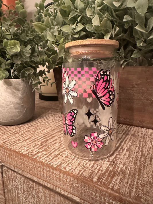 16oz “Pink Butterfly & Daisy” UV DTF Libby Cup