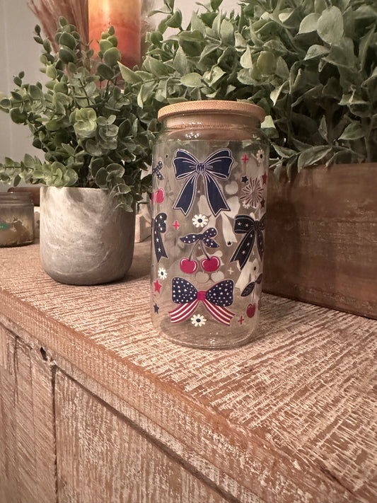16oz 4th Of July “Cherry & Bows” UV DTF