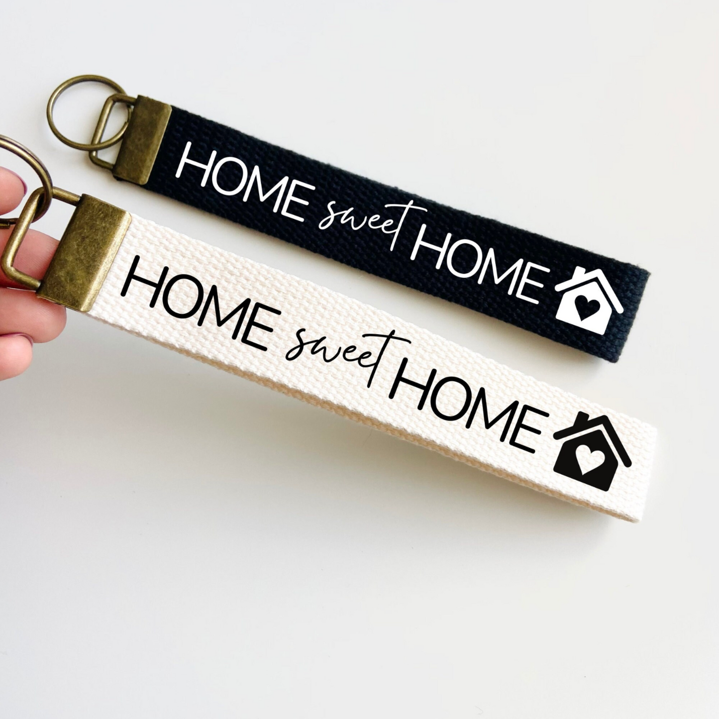 Home Sweet Home Keychain Keyfob 🏡✨ | Black or Sand Canvas with Cozy Vinyl Lettering