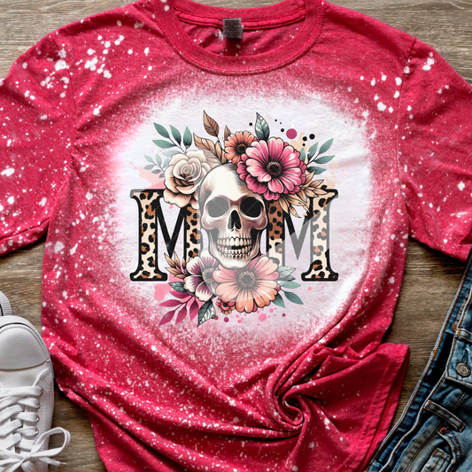 Leopard Mom Skully Bleached Tee Red