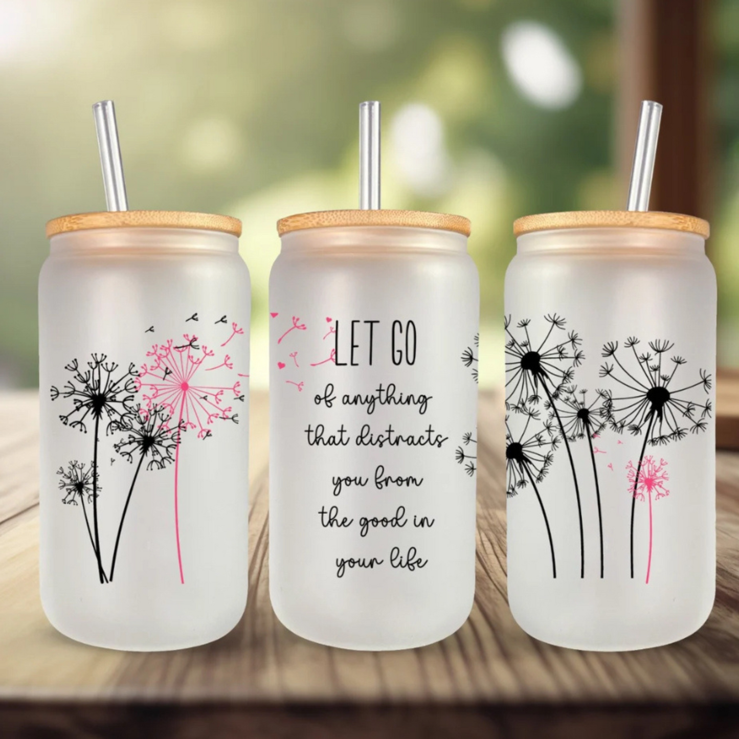 “Let Go” Dandelion Glass Can Tumbler 🌬️✨ 16oz – Inspirational Quote + Calm Vibes