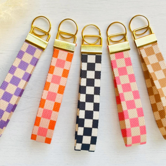 Checkered Vibes Only! ✨ Colorful Sublimated Canvas Keychains 🧡🖤💖